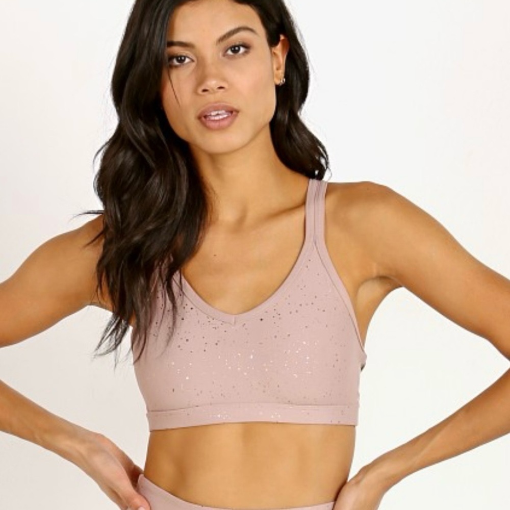 Beyond Yoga Alloy Speckled Double Back Strap Bra Brazen Blush Rose Gold